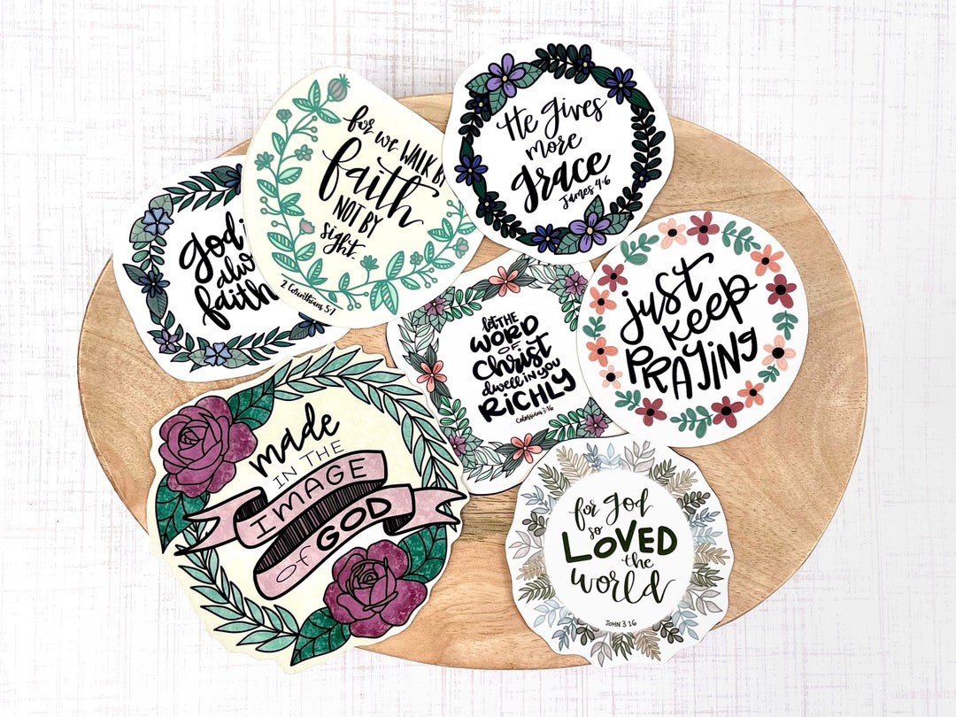 Bible Sticker Pack 5, Hand Lettered Christian Sticker Bundle, Matte or ...
