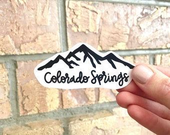Colorado Springs, WATERPROOF Sticker, Hand Lettered Mountain Sticker, Water Bottle Sticker, Laptop Sticker, Colorado-Themed Gift
