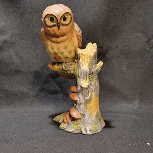 Vintage Ceramic Owl on a Tree Branch Figurine