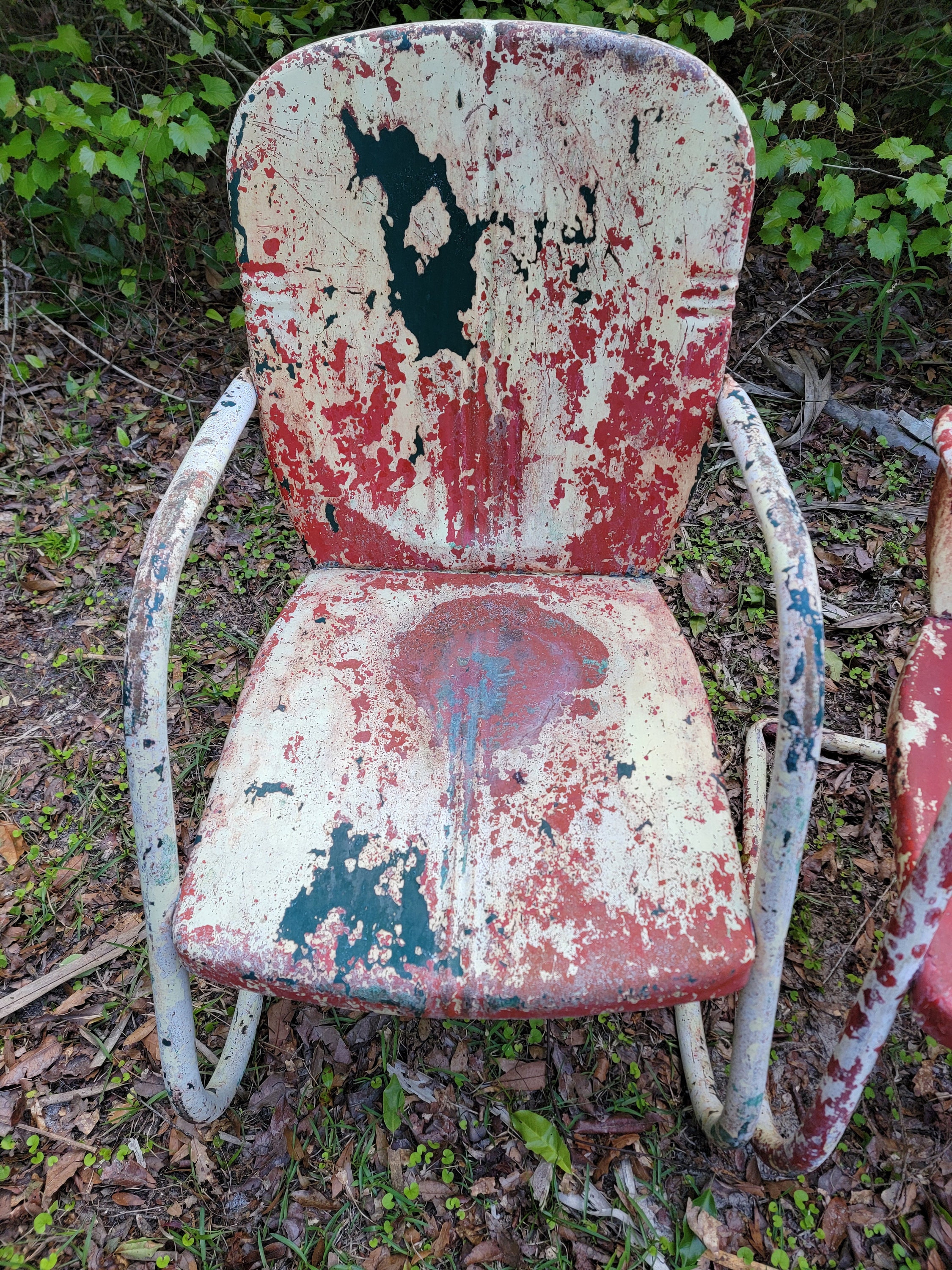Vintage 1950s Calico Paint Metal Chair Set, Vintage Metal Motel Chairs