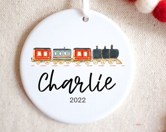 Christmas Train Ornament, Baby Boy Ornament, Baby’s First Christmas Ornament, Kids Ornament, Name Ornament, Stocking Stuffer, Train Ornament