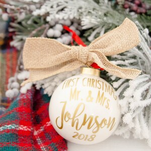 First Christmas Ornament Married, Newlyweds, Custom holiday gift, Christmas ornament, Gift for couples, Stocking Stuffer, Mr and Mrs gift image 3