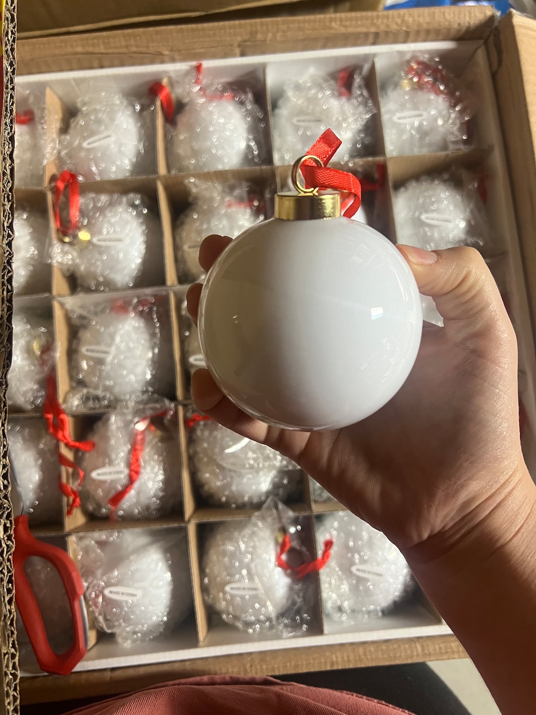 White Porcelain Ball Ornament, Blank Ball Ornament, 3.2 Inch Ball Ornament , White Ball