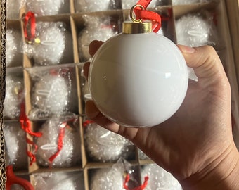 White Porcelain Ball Ornament, Blank Ball Ornament, 3.2 inch ball ornament , White Ball Christmas Ornament