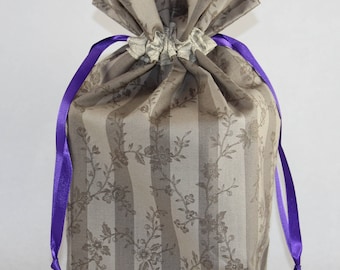 Taupe Stripe Fabric Gift Bag - Small