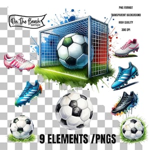 Watercolor Soccer Clipart SOCCER Png Soccer FieldGrass PNG, 3 Images Transparent Background, Sublimation Clip Art Soccer Ball Field Net Goal