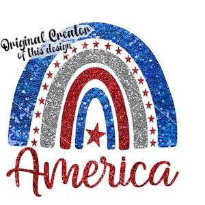 America Rainbow Patriotic PRINTABLE png Sublimation Waterslide Sticker, American png, Sublimation, Rainbow Png, USA Png, Rainbow Glitter Png