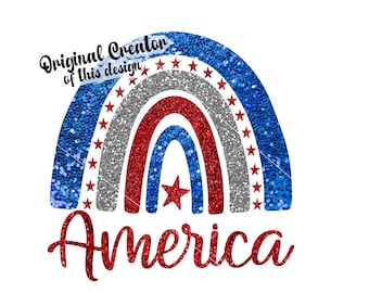 America Rainbow Patriotic PRINTABLE png Sublimation Waterslide Sticker, American png, Sublimation, Rainbow Png, USA Png, Rainbow Glitter Png