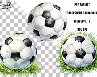 Watercolor Soccer Ball Clipart SOCCER Png Soccer FieldGrass PNG, 3 Images Transparent Background, Sublimation Clip Art Soccer Ball Field Png