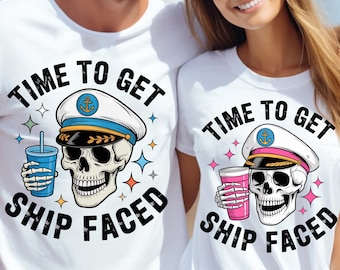 Czas na otrzymanie statku twarzą w twarz Png Szkielet Koszulki Zabawny statek wycieczkowy twarzą w twarz Dopasowane pary Koszulki rejsowe Letnie wakacje Szkielet rejs Picie