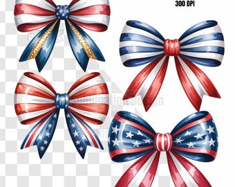 4Th Of July American Flag Bow Coquette USA Sublimation Design Fourth Of July Bow Png Independence Day, Red White And Blue Stars And Stripes