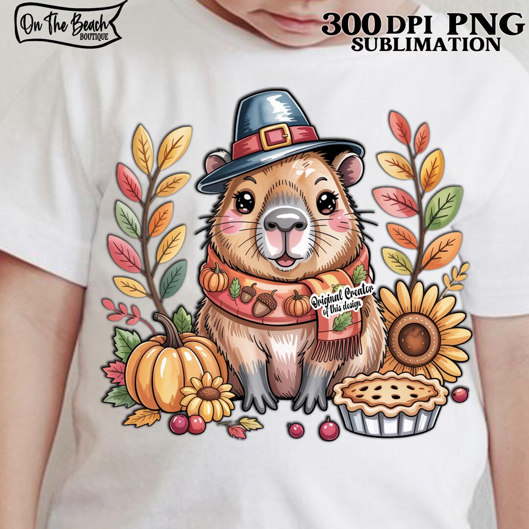 Thanksiving Capybara Thanksgiving Capybara PNG Cute Boy Girl Holiday Animal Design Santa Hat ...
