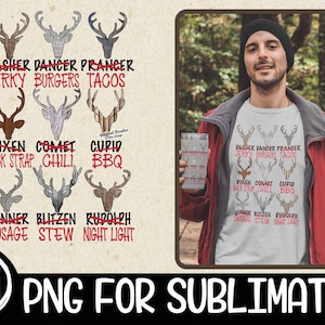 Hirschfleisch Rentier 300 DPI Hirschfleisch Design Sublimationsnamen Jäger Jagd Rentier Rudolph Chili Sausage PNG Digital Download Sublimation