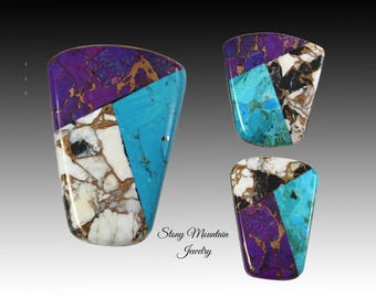 Custom Inlay Bolo Tie, Choose Your Stone with White Buffalo Matrix, Turquoise & Mohave Purple Tuquoise Matrix, Unique Designer Bolo Ties