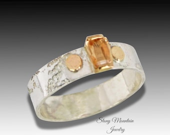Imperial Topaz Ring, Genuine Precious Topaz Mixed Metal Ring, Rare Ouro Preto Imperial Topaz Engagement Ring, November Birthstone Size 8.5