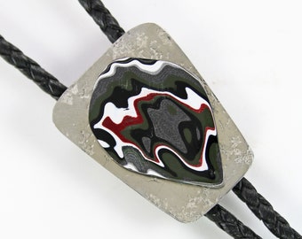 Fordite Bolo Tie Unique Wedding Bolo Tie, Handmade Bolo Tie for Men & Women, One of a Kind Motor Agte Bolo Tie Necklace