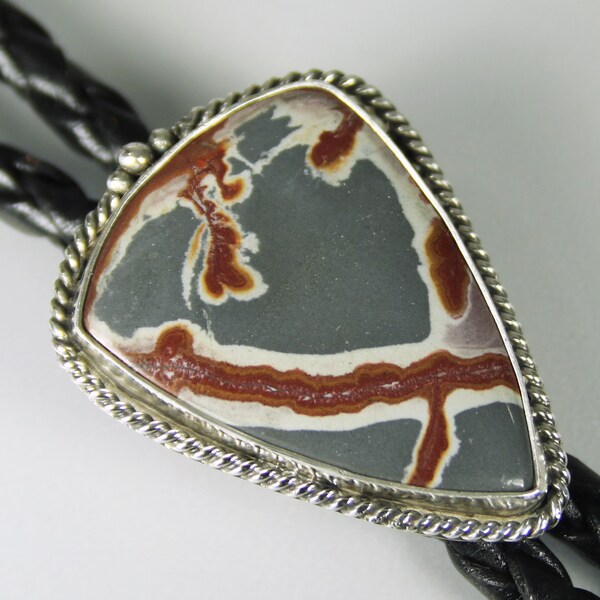 Stone Bolo Tie, Sonoran Dendritic Rhyolite Silver Bolo Tie for Men & Women, Handmade Bolo Tie,  Modern Gemstone Bolo Tie