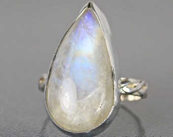 Sparkling Rainbow Moonstone Cocktail Ring, Large Stone Statement Ring
