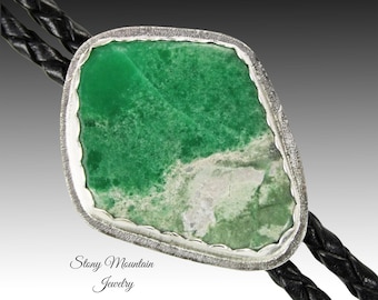 Unique Handcrafted Bolo Tie, Rare Green Varisite Stone Bolo Tie for Men or Women, Custom Sterling Silver Wedding Bolo Ties, Great Gift