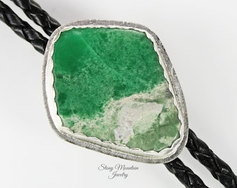 Unique Handmade Bolo Tie Rare Green Varisite Stone Bolo Tie for Men or Women, Custom Sterling Silver Wedding Bolo Ties