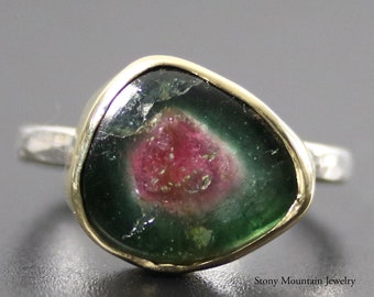 Watermelon Tourmaline Ring, Pink and Green Tourmaline Cocktail Ring