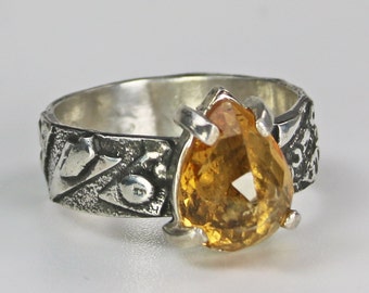 Genuine Imperial Topaz Ring, One of a Kind Natural Precious Topaz Sterling Silver Ring, Unique Artistic Designer Imperial Topaz Ring