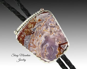 Custom Handcrafted Wedding Bolo Tie, Agua Nueva Agate Bolo Tie, Unique Stone Bolo Tie for Men or Women, Fathers Day Gift, Fathers Day Gift