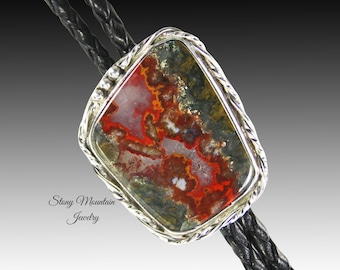 Designer Bolo Tie One of a Kind Custom Handcrafted Moroccan Seam Agate Bolo Tie, Sterling Silver Wedding Bolo Tie, Western Bolo Ties