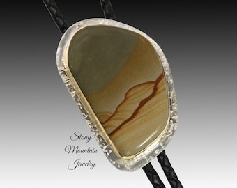 Custom Picture Jasper Wedding Bolo Tie in Nickel Silver & Brass, Unique Handcrafted Bolo Tie, Essential Metals Collection