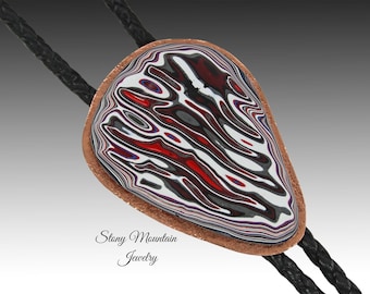 Large Fordite Bolo Tie with Copper Backplate, Custom Motor Agate Bolo Tie for Men & Women, Unique Handcrafted Bolo Ties, Wedding Bolo Tie