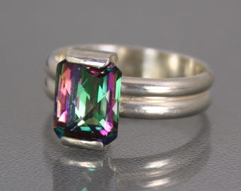 Mystic Topaz Ring, Modern Mystic Fire Topaz Designer Ring, Contemporary Handmade Anniversary Gift for Her, Unique Ring