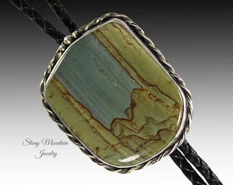Designer Bolo Tie, Custom Handmade Cripple Creek Jasper Wedding Bolo Tie, Unique Contemporary Bolo Ties, One of a Kind Western Gift for Him