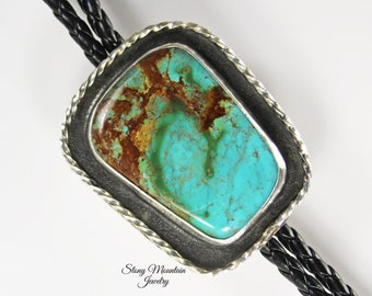 Kingman Turquoise Bolo Tie, One of a Kind Custom Wedding Bolo Tie, Sterling Silver Bolo Ties for Men & Women, Handmade Western Bolo Tie