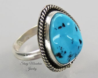 Sleeping Beauty Turquoise Ring, Artistic Handmade Turquoise Ring, Modern Contemporary Sterling Silver Turquoise Ring