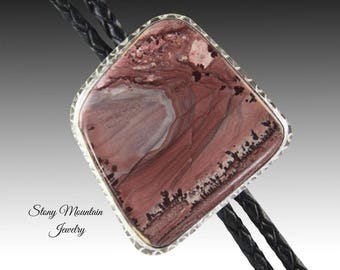 One of a Kind Bolo Tie Handcrafted Apache Picture Jasper Custom Bolo Tie for Men or Women, Unique Sterling Silver Wedding Bolo Ties