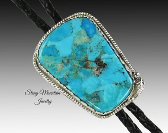 Kingman Turquoise Bolo Tie, Custom Handcrafted Wedding Bolo Tie, Modern Turquoise Stone Bolo Tie for Men or Women, Western Tie