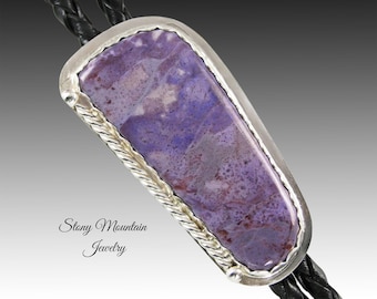 Designer Bolo Tie One of a Kind Handcrafted Purple Jade Bolo Tie, Unique Custom Sterling Silver Wedding Bolo Ties, Fathers Day Gift