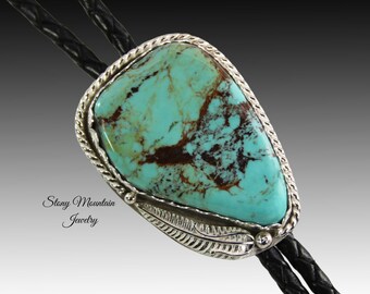 One of a Kind Turquoise Bolo Tie, Old Stock Kingman Turquoise Designer Bolo Ties for Men & Women, Hamdmade Custom Wedding Bolo Tie