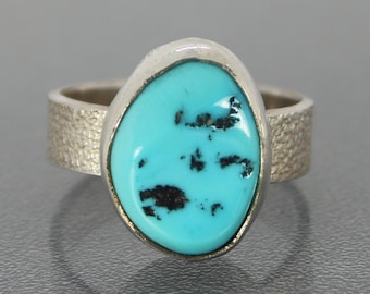Sleeping Beauty Turquoise Ring, Modern Handmade Sterling Silver Turquoise Ring