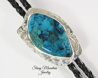 Kingman Turquoise Bolo Tie, One of a Kind Custom Wedding Bolo Tie, Sterling Silver Bolo Tie for Men & Women, Handmade Western Bolo Tie