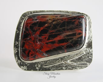 Unique Designer Belt Buckle Handmade Modern Picasso Pilbara Jasper Belt Buckle Stone & Silver Belt Buckle for Men or Women