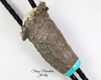 Antler Bolo Tie with Sonoran Turquoise, One of a Kind Handmade Natural Shed Deer Antler Bolo Ties for Men & Women, Unique Western Bolo Tie