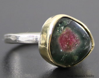 Watermelon Tourmaline Ring, Pink and Green Tourmaline Cocktail Ring