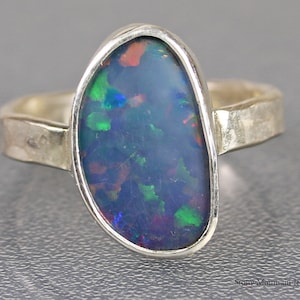 Australian Boulder Opal Ring, Handmade Genuine Australian Opal Ring, Unique Natural Blue Opal Statement Ring, Silver Opal Cocktail Ring