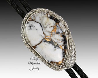 White Buffalo Bolo Tie, One of a Kind Sterling Silver Wedding Bolo Tie, White Buffalo & Bronze Bolo Tie, Unique Custom Designer Bolo Ties