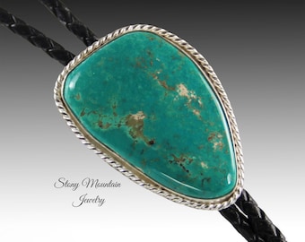 Kingman Turquoise Bolo Tie, Unique Custom Wedding Bolo Tie, Sterling Silver Bolo Ties for Men & Women, Handcrafted Western Bolo Tie