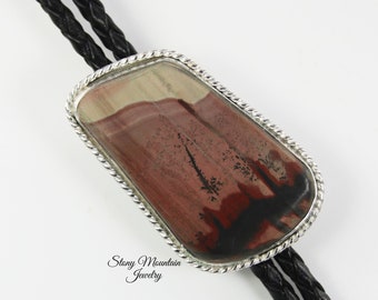 Unique Handmade Designer Bolo Tie Rare Indian Paint Jasper Bolo Tie for Men or Women, One of a Kind Sterling Silver Wedding Bolo Ties