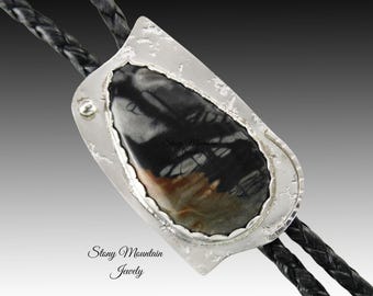 Handcrafted Custom Wedding Bolo Tie, Modern Picasso Marble Bolo Tie for Men & Women, One of a Kind Western Gift, Contemporary Bolo Ties