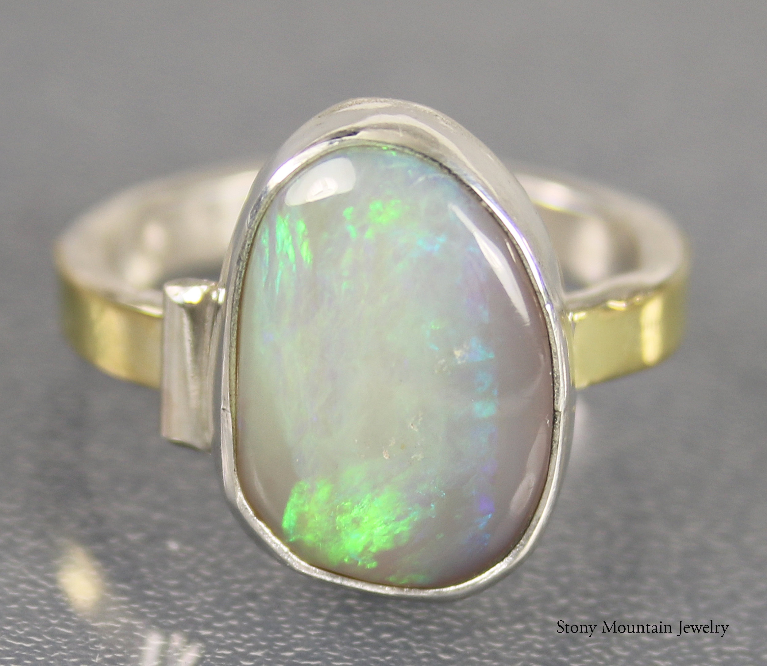Australian White Opal Ring Unique Handmade Mintabie Opal Ring