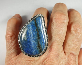 Large Stone Ring, Lapis Lazuli Ring, Denim Lapis Statement Ring, Large Natural Stone Cocktail Ring, Sterling Silver Big Stone Ring